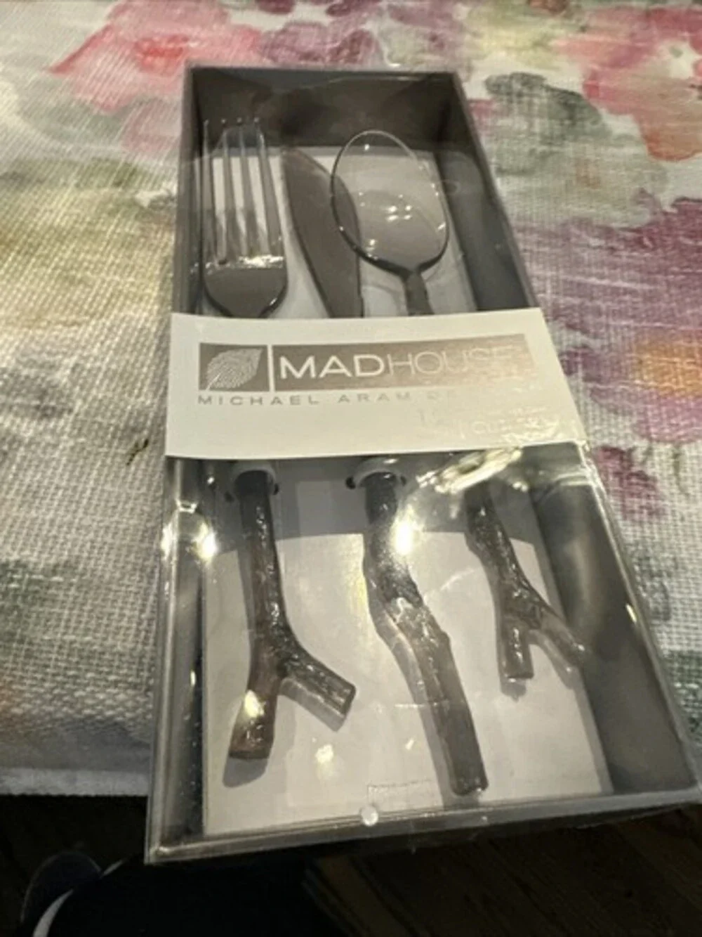 MadHouse Michael Aram Designs Grey Plastic Twigs Design In Box 12 count Cutlery